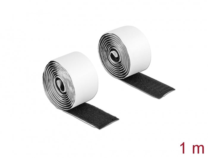 Delock Klettband selbstklebend mit Haft- und Flauschband L 1 m x B 25 mm schwarz
