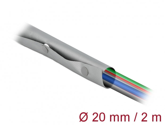 Delock Kabelschutzschlauch mit Knopfverschluss hitzebeständig 2 m x 20 mm grau / schwarz