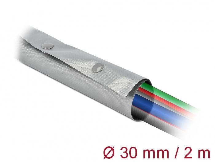 Delock Kabelschutzschlauch mit Knopfverschluss hitzebeständig 2 m x 30 mm grau / schwarz