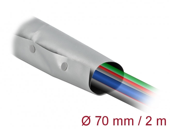 Delock Kabelschutzschlauch mit Knopfverschluss hitzebeständig 2 m x 70 mm grau / schwarz