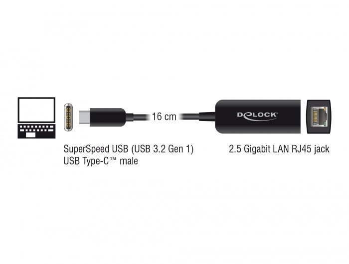 Delock USB Type-C™ Netzwerk Adapter 2,5 Gigabit LAN 1 x RJ45 kompakt