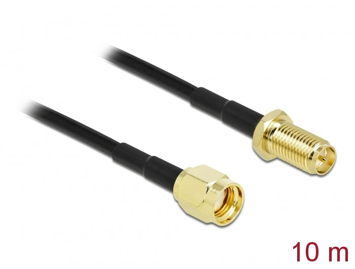 Delock Antennenkabel RP-SMA Stecker zu RP-SMA Buchse LMR/CFD100 10 m low loss