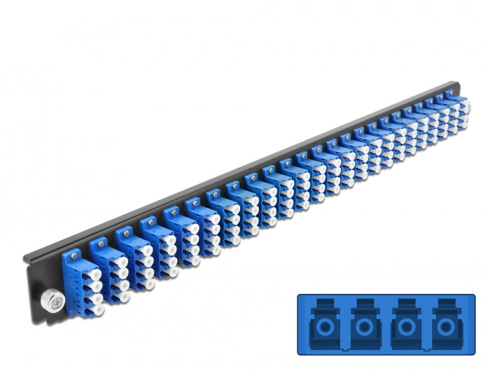 Delock 19″ LWL Spleißbox Frontblende 24 Port LC Quad blau