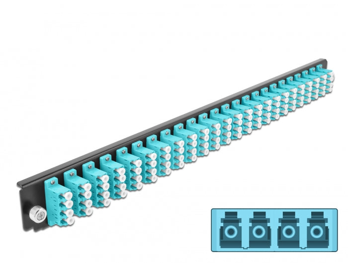 Delock 19″ LWL Spleißbox Frontblende 24 Port LC Quad aqua