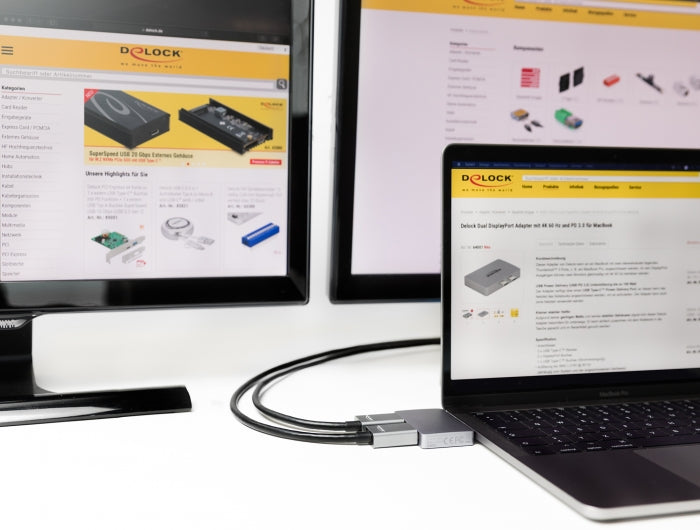 Delock Dual DisplayPort Adapter mit 4K 60 Hz und PD 3.0 für MacBook