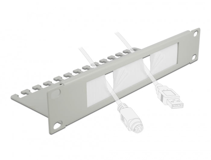 Delock 10″ Kabelmanagement Bürstenleiste mit Kabelabfangplatte 1 HE grau