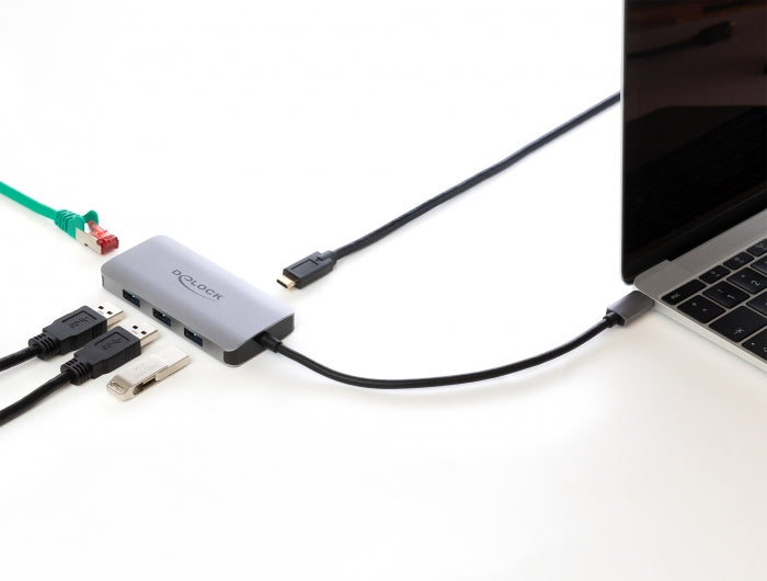 Delock USB 3.2 Gen 1 Hub mit 4 Ports und Gigabit LAN und PD