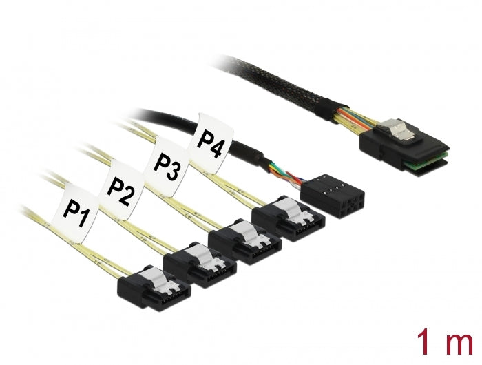 Delock Kabel Mini SAS SFF-8087 > 4 x SATA 7 Pin Reverse + Sideband 1 m
