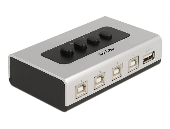 Delock Umschalter USB 2.0 mit 4 x Typ-B Buchse zu 1 x Typ-A Buchse manuell bidirektional
