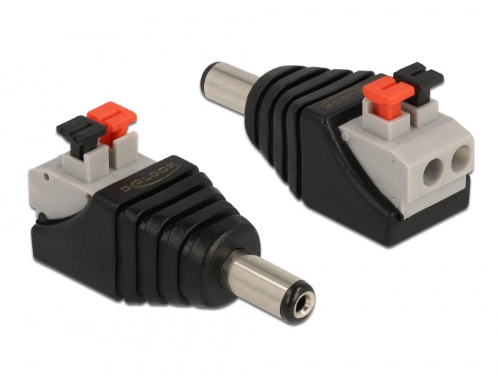 Delock Adapter DC 5,5 x 2,1 mm Stecker > Terminalblock mit Drucktasten 2 Pin
