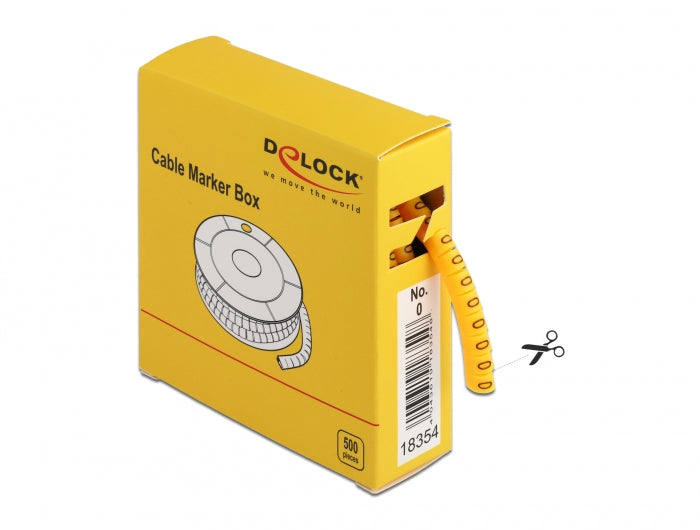 Delock Kabelmarker Box, Nr: 0, gelb, 500 Stück