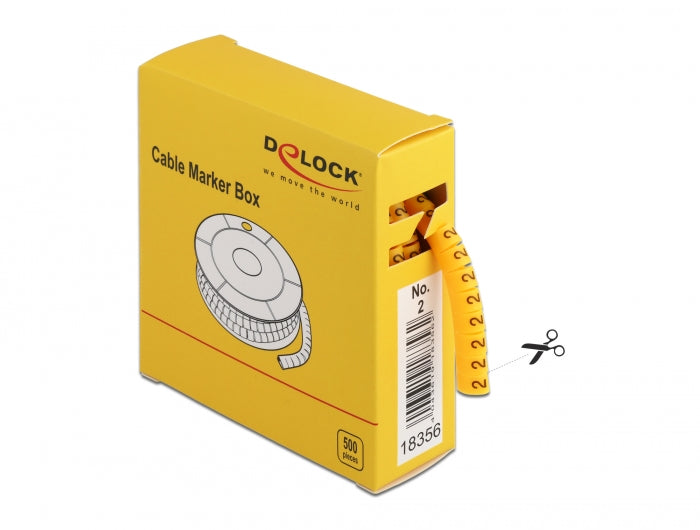 Delock Kabelmarker Box, Nr: 2, gelb, 500 Stück