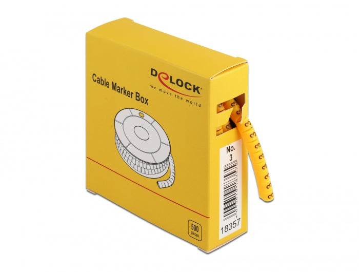 Delock Kabelmarker Box, Nr: 3, gelb, 500 Stück