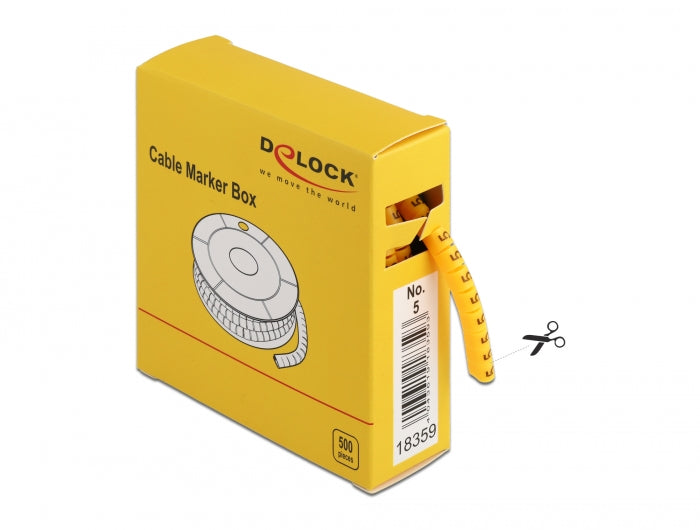 Delock Kabelmarker Box, Nr: 5, gelb, 500 Stück