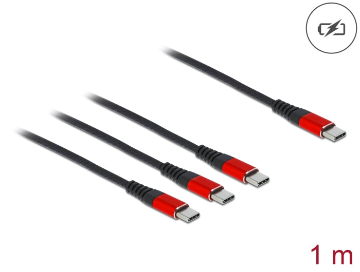Delock USB Ladekabel 3 in 1 USB Type-C™ zu 3 x USB Type-C™ 1 m schwarz / rot