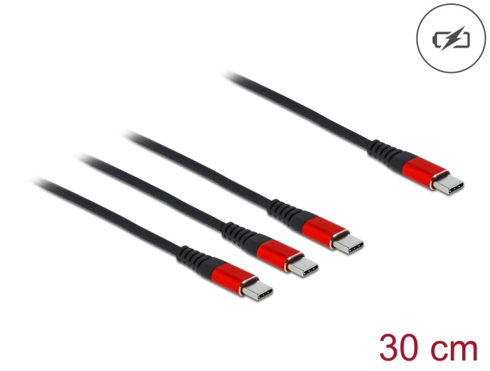 Delock USB Ladekabel 3 in 1 USB Type-C™ zu 3 x USB Type-C™ 30 cm schwarz / rot