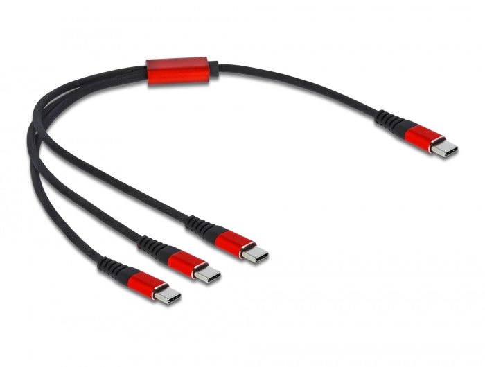 Delock USB Ladekabel 3 in 1 USB Type-C™ zu 3 x USB Type-C™ 30 cm schwarz / rot