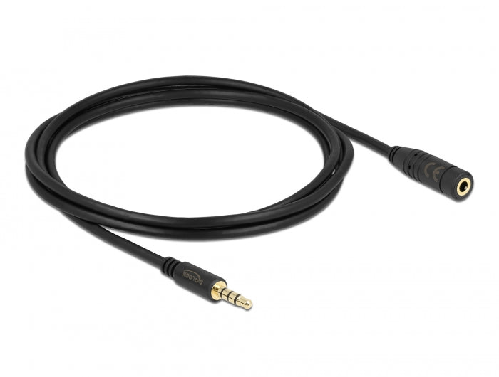 Delock Klinkenverlängerungskabel 3,5 mm 4 Pin Stecker zu Buchse 2 m schwarz