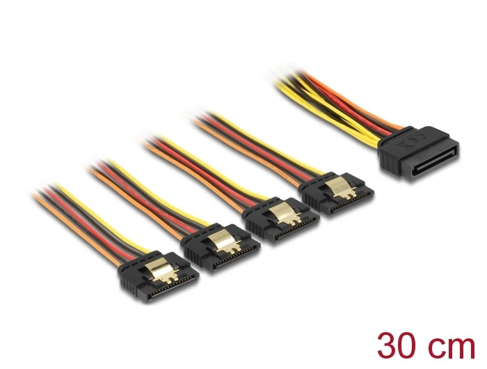 Delock Kabel SATA 15 Pin Strom Stecker mit Einrastfunktion > SATA 15 Pin Strom Buchse 4 x gerade 30 cm