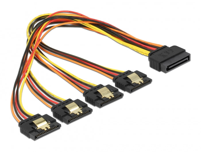 Delock Kabel SATA 15 Pin Strom Stecker mit Einrastfunktion > SATA 15 Pin Strom Buchse 4 x gerade 30 cm