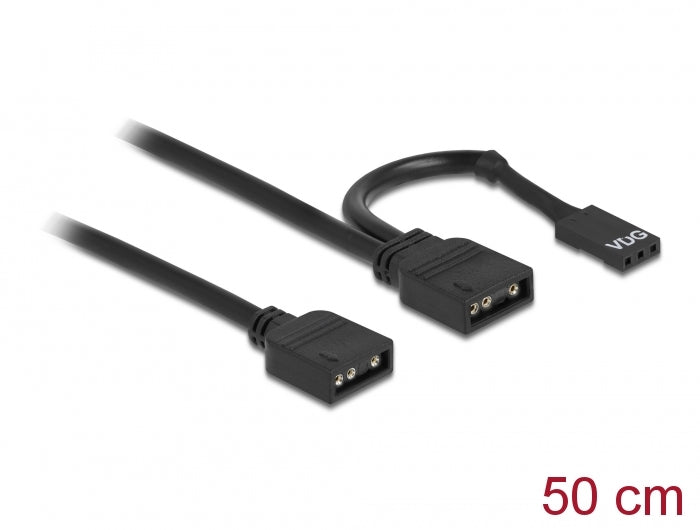 Delock RGB Anschlusskabel 3 Pin für 5 V RGB / ARGB LED Beleuchtung mit 2 x 3 Pin Buchse 50 cm