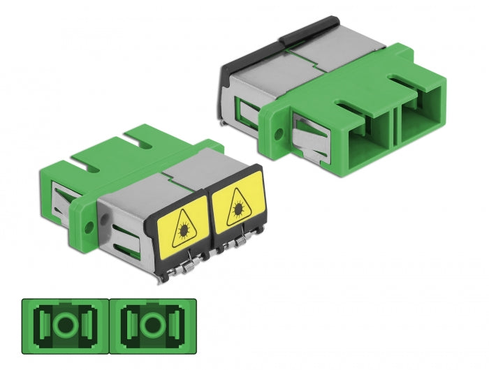 Delock LWL Kupplung mit Laserschutzklappe SC Duplex Buchse zu SC Duplex Buchse Singlemode grün