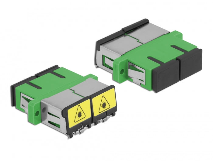 Delock LWL Kupplung mit Laserschutzklappe SC Duplex Buchse zu SC Duplex Buchse Singlemode grün