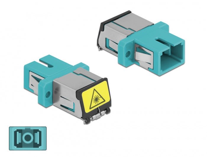 Delock LWL Kupplung mit Laserschutzklappe SC Simplex Buchse zu SC Simplex Buchse Multimode aqua