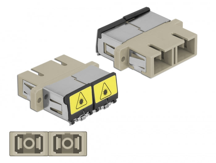 Delock LWL Kupplung mit Laserschutzklappe SC Duplex Buchse zu SC Duplex Buchse Multimode beige