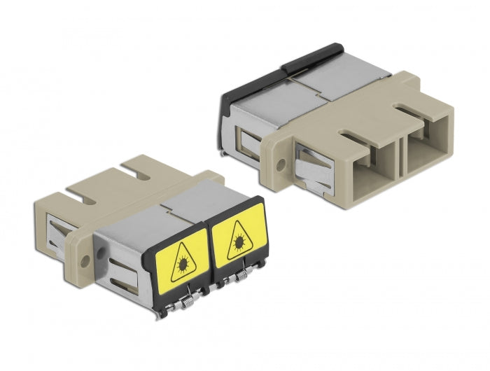 Delock LWL Kupplung mit Laserschutzklappe SC Duplex Buchse zu SC Duplex Buchse Multimode beige