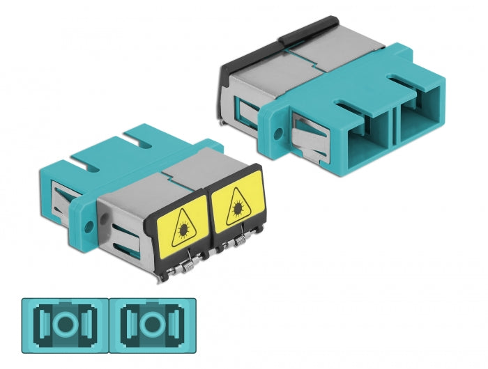Delock LWL Kupplung mit Laserschutzklappe SC Duplex Buchse zu SC Duplex Buchse Multimode aqua