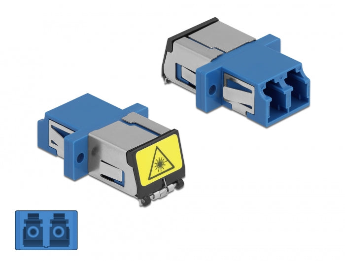 Delock LWL Kupplung mit Laserschutzklappe LC Duplex Buchse zu LC Duplex Buchse Singlemode blau