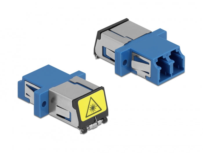 Delock LWL Kupplung mit Laserschutzklappe LC Duplex Buchse zu LC Duplex Buchse Singlemode blau