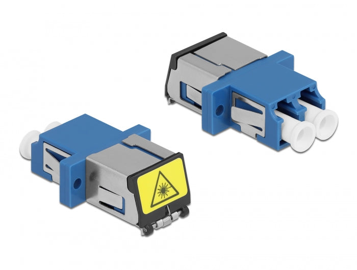 Delock LWL Kupplung mit Laserschutzklappe LC Duplex Buchse zu LC Duplex Buchse Singlemode blau