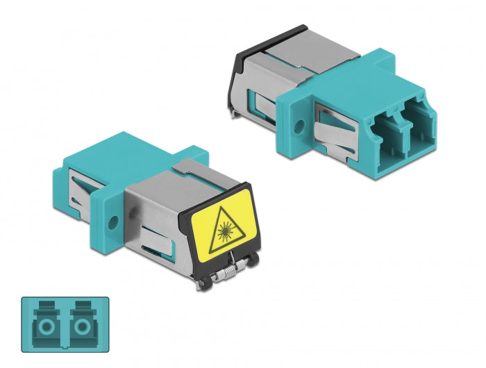 Delock LWL Kupplung mit Laserschutzklappe LC Duplex Buchse zu LC Duplex Buchse Multimode aqua