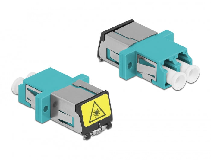 Delock LWL Kupplung mit Laserschutzklappe LC Duplex Buchse zu LC Duplex Buchse Multimode aqua