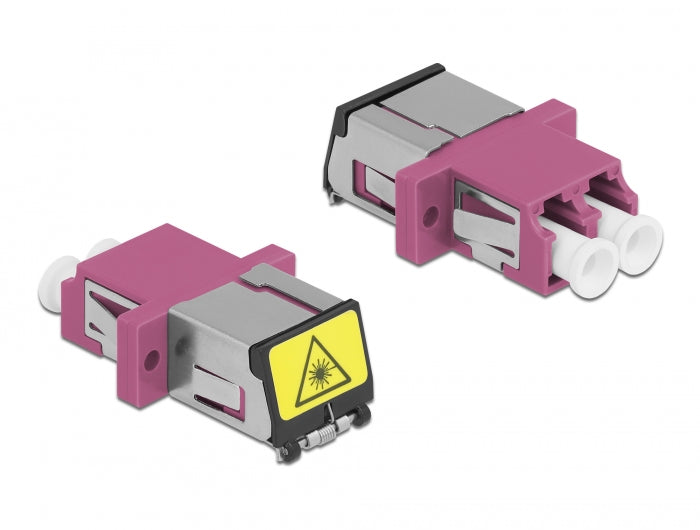 Delock LWL Kupplung mit Laserschutzklappe LC Duplex Buchse zu LC Duplex Buchse Multimode violett