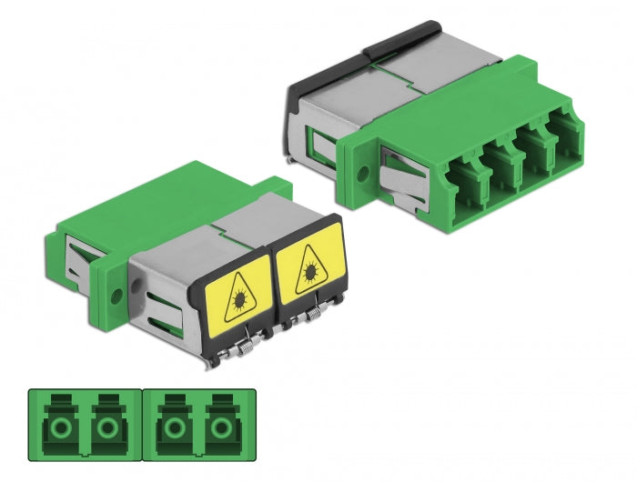 Delock LWL Kupplung mit Laserschutzklappe LC Quad Buchse zu LC Quad Buchse Singlemode grün