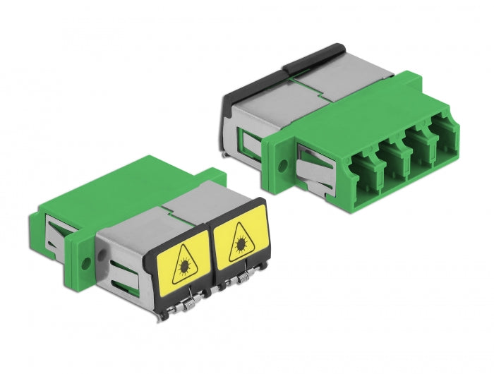 Delock LWL Kupplung mit Laserschutzklappe LC Quad Buchse zu LC Quad Buchse Singlemode grün
