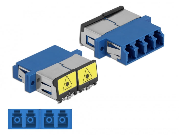 Delock LWL Kupplung mit Laserschutzklappe LC Quad Buchse zu LC Quad Buchse Singlemode blau