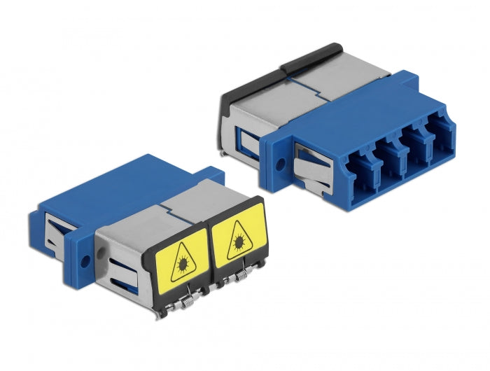 Delock LWL Kupplung mit Laserschutzklappe LC Quad Buchse zu LC Quad Buchse Singlemode blau