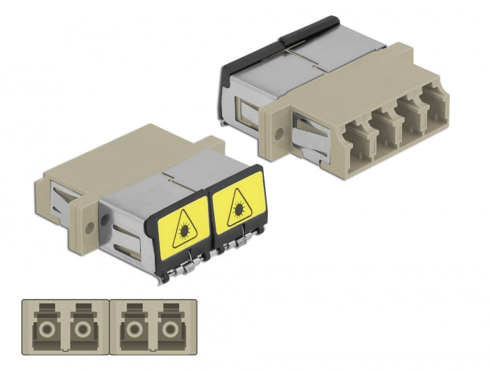 Delock LWL Kupplung mit Laserschutzklappe LC Quad Buchse zu LC Quad Buchse Multimode beige