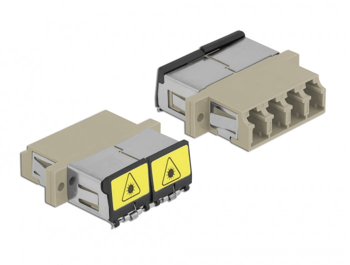 Delock LWL Kupplung mit Laserschutzklappe LC Quad Buchse zu LC Quad Buchse Multimode beige