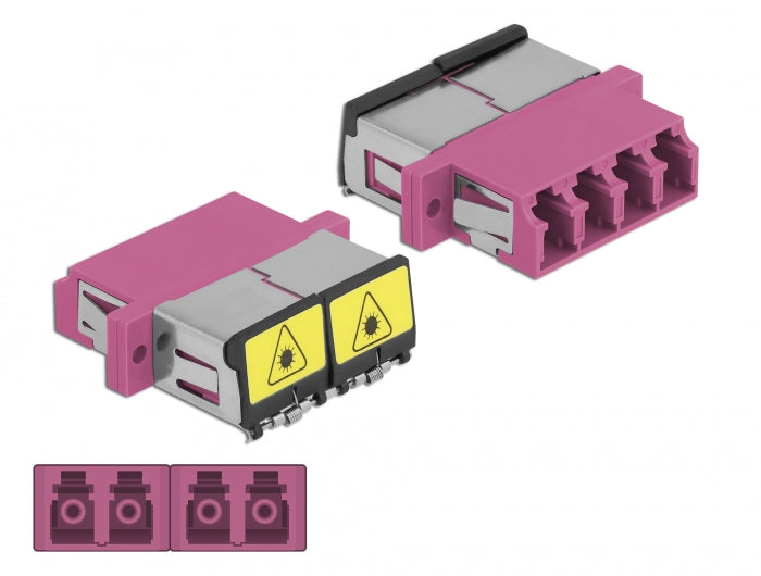 Delock LWL Kupplung mit Laserschutzklappe LC Quad Buchse zu LC Quad Buchse Multimode violett