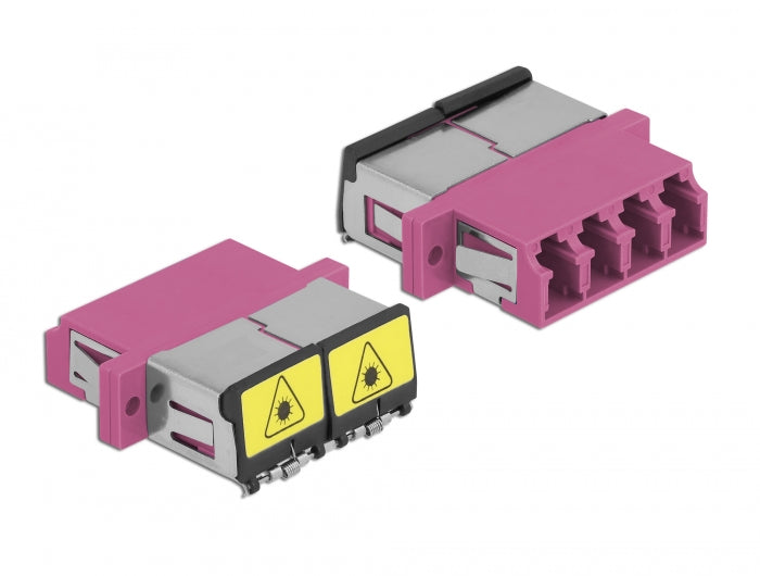 Delock LWL Kupplung mit Laserschutzklappe LC Quad Buchse zu LC Quad Buchse Multimode violett