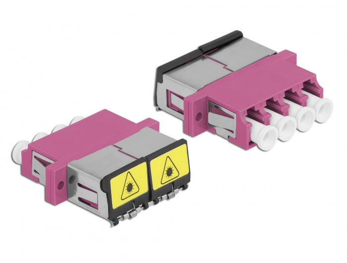 Delock LWL Kupplung mit Laserschutzklappe LC Quad Buchse zu LC Quad Buchse Multimode violett