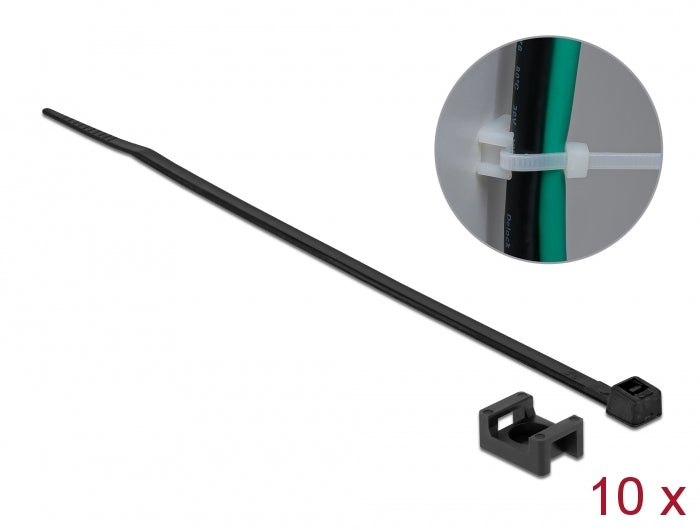Delock Schraubhalter 15 x 10 mm mit Kabelbinder L 200 x B 3,6 mm schwarz