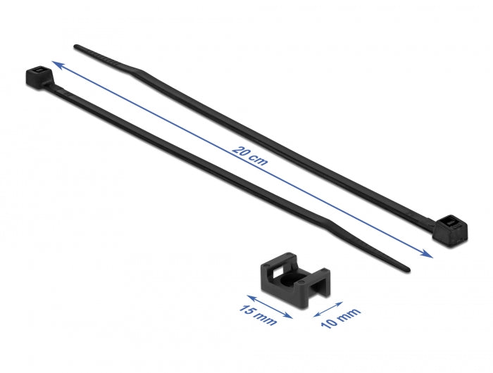 Delock Schraubhalter 15 x 10 mm mit Kabelbinder L 200 x B 3,6 mm schwarz