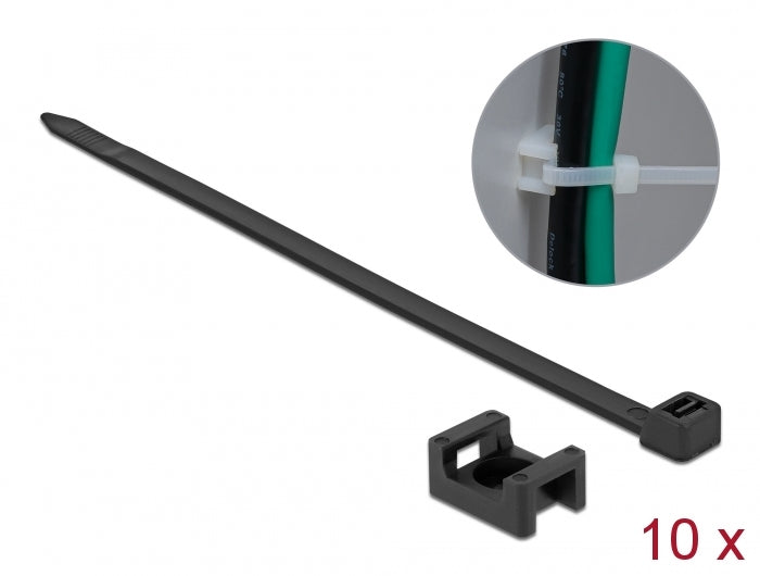 Delock Schraubhalter 23 x 16 mm mit Kabelbinder L 150 x B 7,2 mm schwarz
