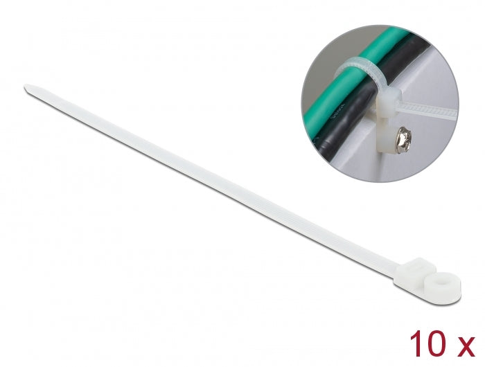 Delock Kabelbinder mit Befestigungsöse L 400 x B 7,6 mm weiß 10 Stück